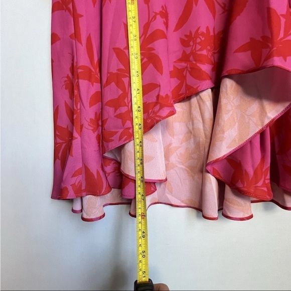 Sam Edelman Sz XS Dress Botanical Tiered Pink Coral Ruffle Midi Wedding Party EC - Picture 12 of 16